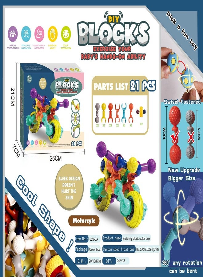 ICW STEM Toys Vehicles Building Blocks Creative Model Educational Construction Toys Preschool Learning Toys Engineering Creative DIY Game (Bike 628-6A (21 pc)) - Image 2